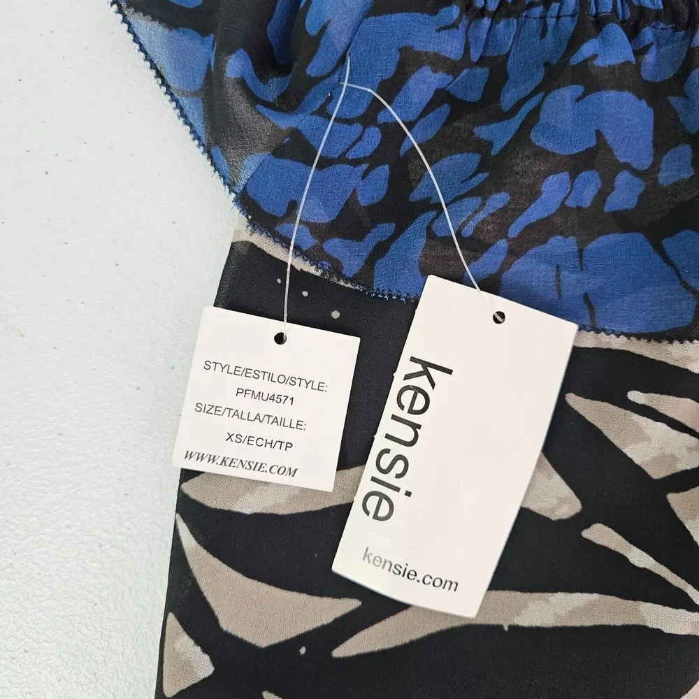 Kensie Women's XS Blue Multicolor Halterneck Sleeveless Backless Blouse NWT - Picture 11 of 15